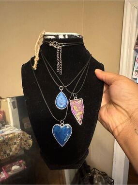 Handmade Blue & Purple Layered Pendant Necklace Set
